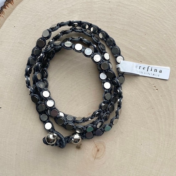NWT Anthropologie Serefina Penny Wrap Bracelet Dark Gray and Silver Studs - Picture 2 of 15